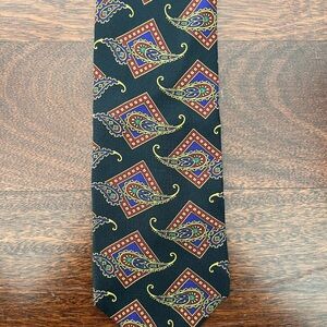 Savile Row Paisley Multicolor Black Red And Blue 100% Silk Tie